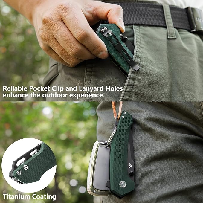 FLISSA Pocket Folding Knife, 3.2??D2 Blade G10 Handle EDC Knife with Pocket Clip Liner Lock for