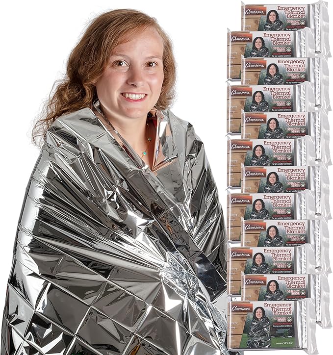 Emergency Mylar Thermal Blankets (12 Pack) Survival Kit Camping Space Blanket - Perfect for Hiking
