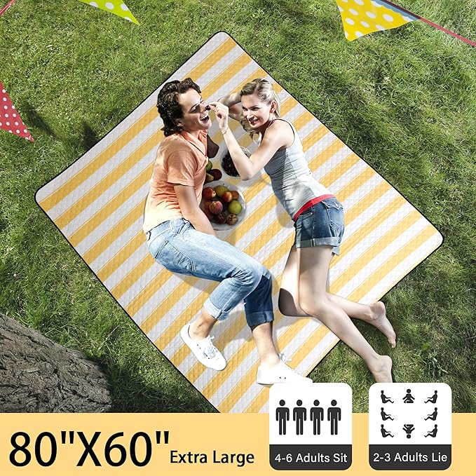 HX&OD Extra Large Picnic Outdoor Blanket, 80”x60” Waterproof Picnic Mat Foldable Camping Blanket