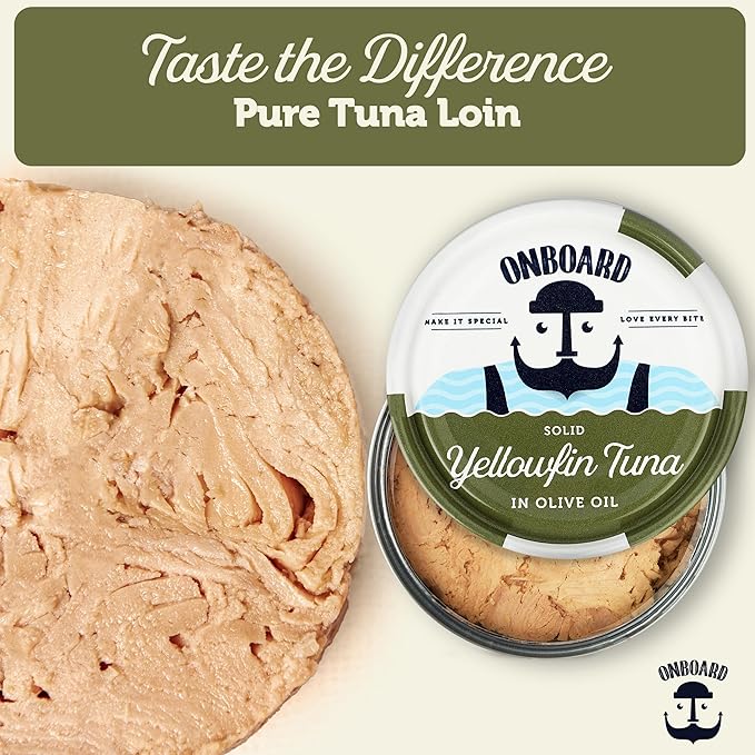 ONBOARD Premium Yellowfin Tuna in Olive Oil - 12 Pack Solid Light 5 Oz Cans Sustainably Wild Caught