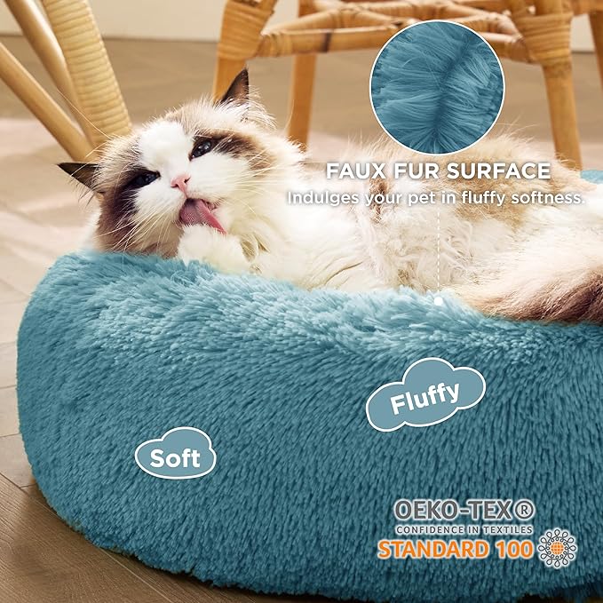 Bedsure Calming Cat Beds for Indoor Cats - Small Cat Bed Washable 20 inches, Anti-Slip Round Fluffy