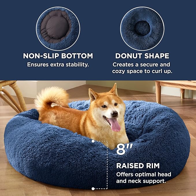 Bedsure Calming Dog Bed for Medium Dogs - Donut Washable Medium Pet Bed, 30 inches Anti-Slip Round
