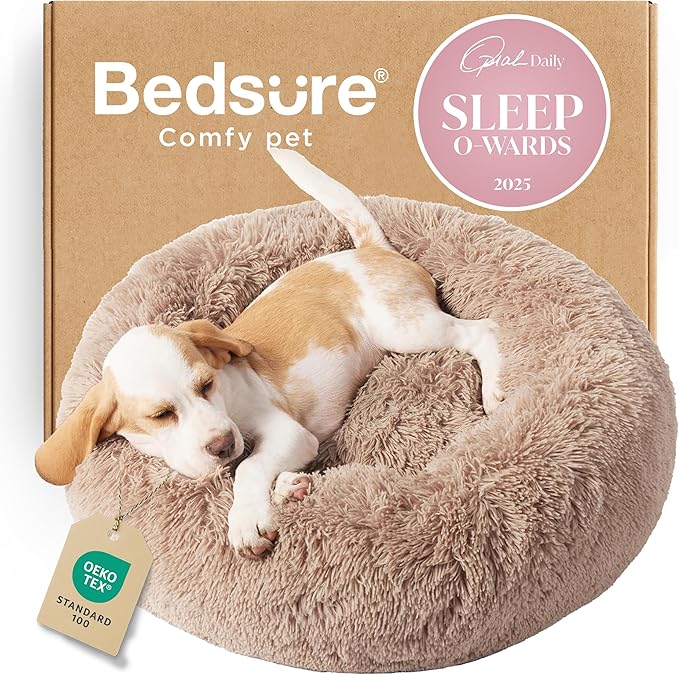 Bedsure Calming Dog Bed for Small Dogs - Donut Washable Small Puppy Bed, 23 inches Anti-Slip Round