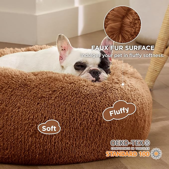 Bedsure Calming Dog Bed for Small Dogs - Donut Washable Small Pet Bed, 23 inches Anti-Slip Round