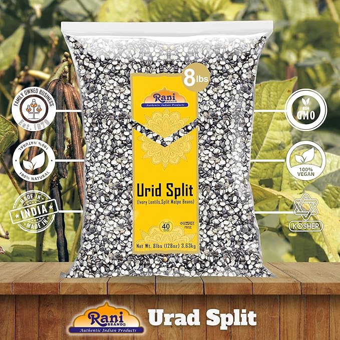 Rani Urid/Urad Split Chilka (Split Matpe Beans with Skin) Indian Lentils 128oz (8lbs) 3.63kg Bulk ~