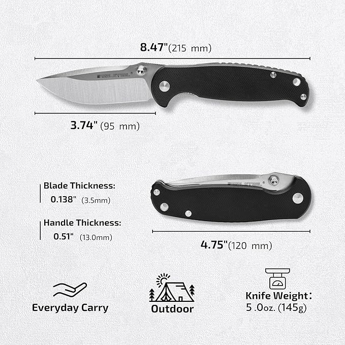 REALSTEEL H6 Blue Sheep Folding Pocket Knife, Liner Lock, 3.74" 14C28N Stonewash Blade, Thumb Stud