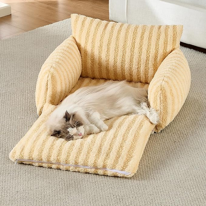 Hollypet Cat Bed Fluffy Plush Mutifuctional Double-Layer Soft Pet Couch Orthopedic Sofa Nest Beds