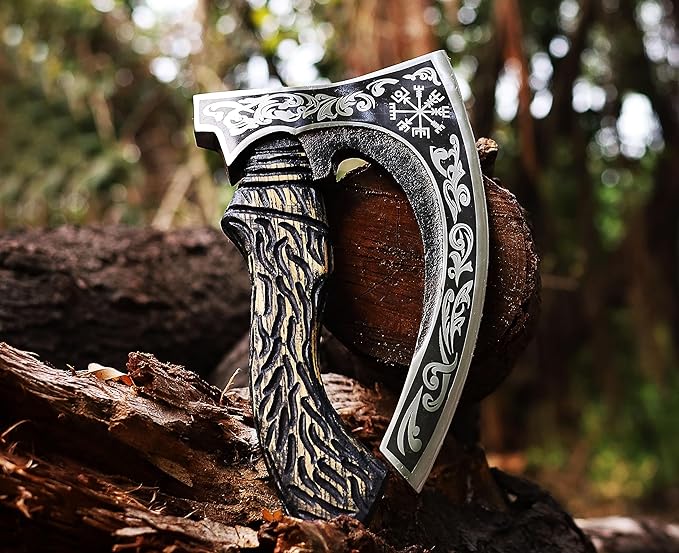 Viking Pizza Axe | Engraved Blade Pizza Cutter with Rosewood Handle & Leather Sheath | Norse Style