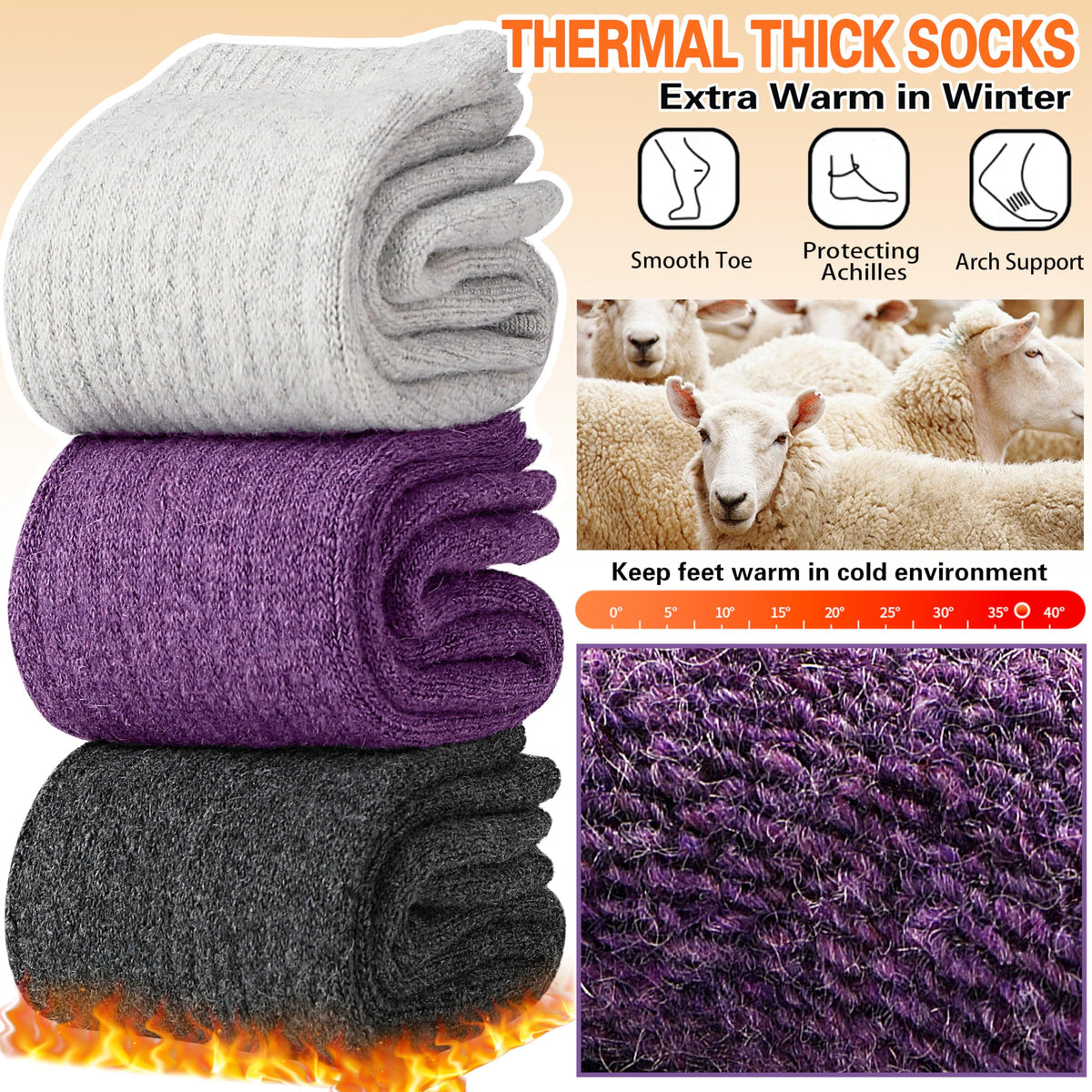 Sandsuced Merino Wool Socks for Women Hiking Warm Winter Thick Boot Thermal Cozy Crew Work Soft