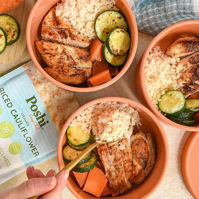 POSHI Riced Cauliflower | All Natural, Fully Cooked, Ready to Eat, Non-GMO, Low Calorie + Carb