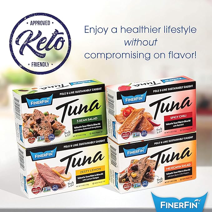 FinerFin Yellowfin Tuna Salad in Organic Olive Oil | Taster's Variety Pack | Premium Canned Tuna