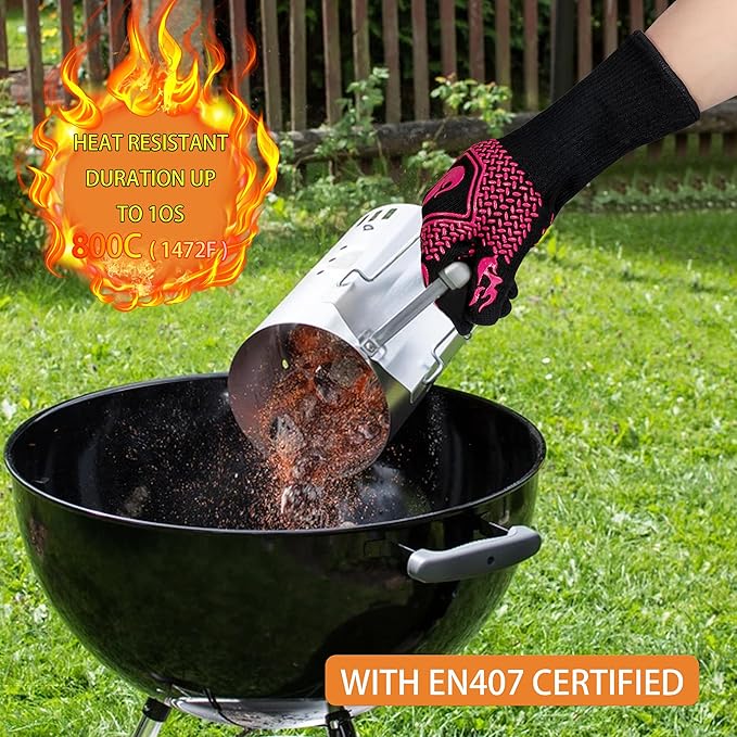 BBQ Fireproof Gloves, Grill Cut-Resistant Gloves 1472°F Heat Resistant Gloves, Non-Slip Silicone