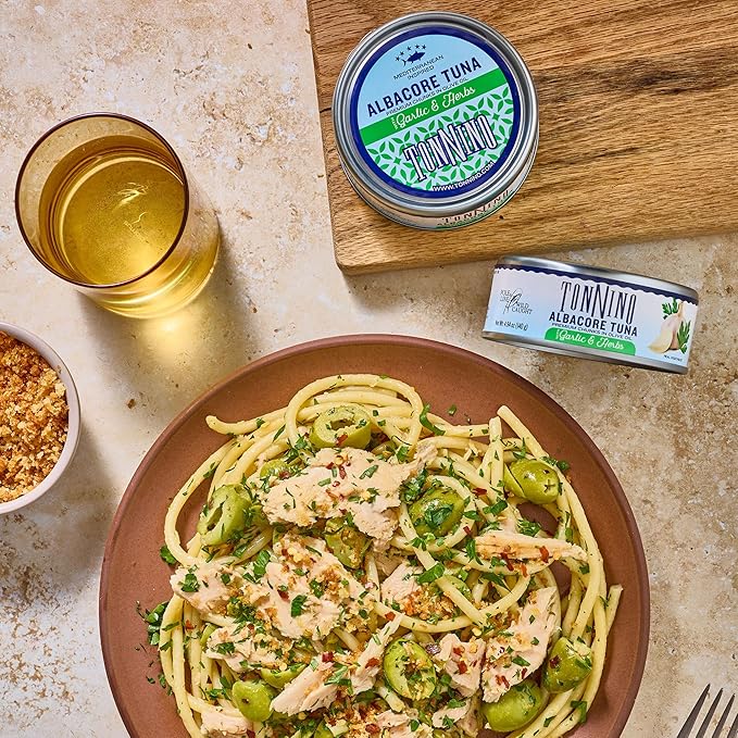 Tonnino Tuna Fish Albacore - Premium chunk in olive oil with Garlic & Herbs ??Pack of 12