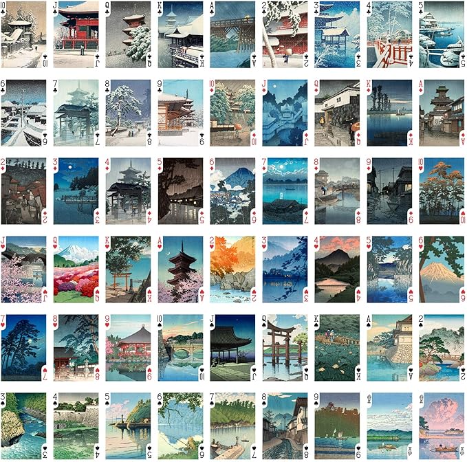 Japan Painting Playing Cards (Poker Deck 54 Cards All Different) Vintage Antique Traditional Japan