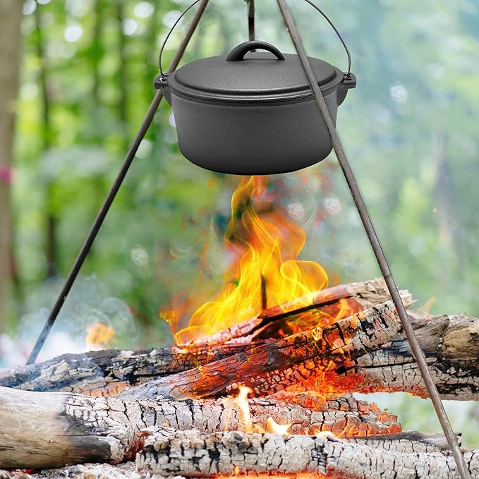 Cuisiland 4.5QT Cast Iron Dutch Oven with Dome Lid & Bail Handle – Pre-Seasoned Campfire Pot for
