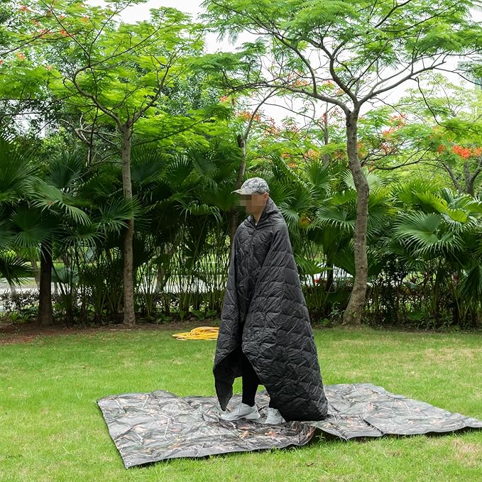 Poncho Liner Military Insulation Blanket Camo with Compression Carry Bag for Outdoors Hiking Jungle