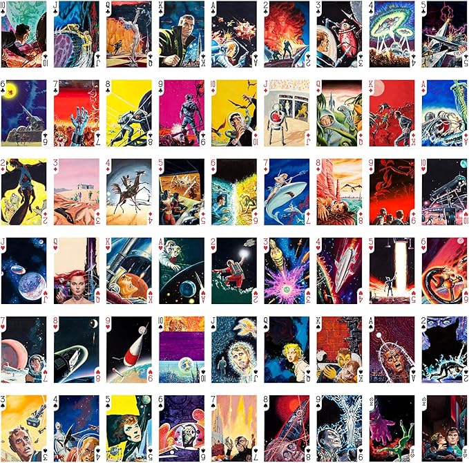 Battles with Aliens Playing Cards (Poker Deck 54 Cards All Different) Vintage Retro SciFi Space