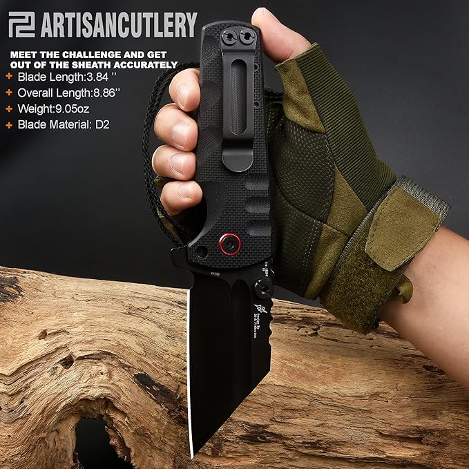 ARTISANCUTLERY Tactical Knife Proponent Normal Size(1820P) D2 Steel Black PVD Blade, Folding Pocket