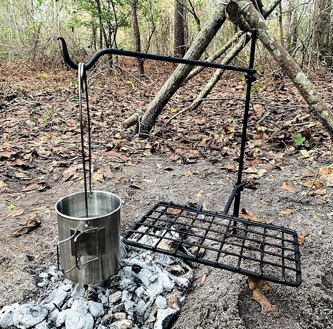 BATTLBOX Bushcraft Grill Set, Steel Campfire Cooking Grate Swivel Grill For Outdoor BBQ Open Fire