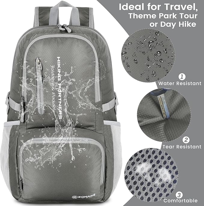 ZOMAKE Lightweight Packable Backpack - 35L Light Foldable Hiking Backpacks Water Resistant