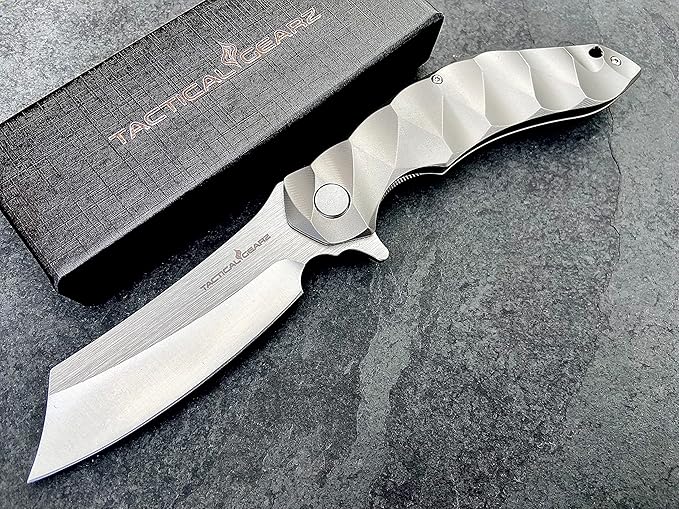Titanium Pocket Folding Knife, Solid Tc4 Titanium Handle, CPM-D2 Steel DAO Blade, Includes Sheath