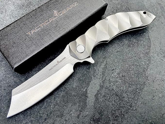 Titanium Pocket Folding Knife, Solid Tc4 Titanium Handle, CPM-D2 Steel DAO Blade, Includes Sheath