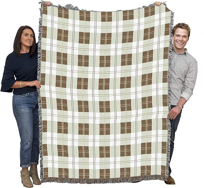 Soft Greyish Grey Plaid Blanket - Gift Tapestry Throw Woven from Cotton - Made in The USA (72x54)