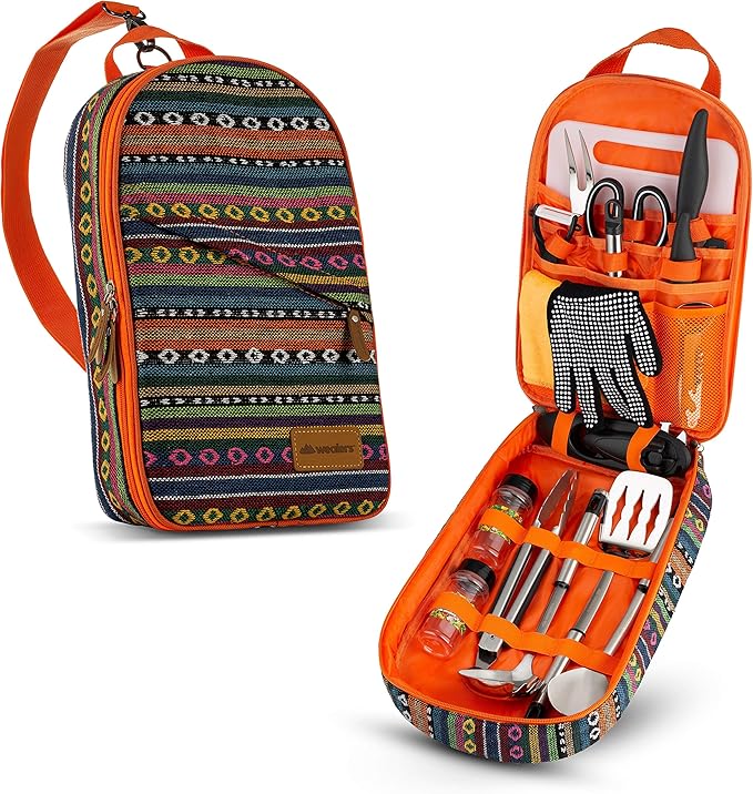 Camp Kitchen Cooking Utensil Set Travel Organizer Grill Accessories Portable Compact Gear for