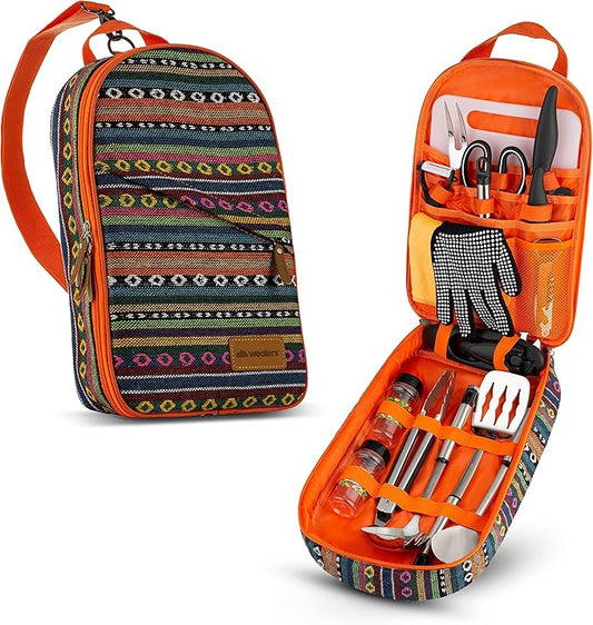 Camp Kitchen Cooking Utensil Set Travel Organizer Grill Accessories Portable Compact Gear for