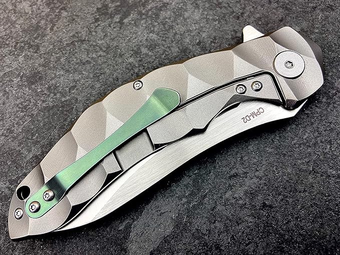 TACTICAL GEARZ Titanium Pocket Folding Knife, Solid Tc4 Titanium Handle, Razor Sharp CPM-D2 Steel