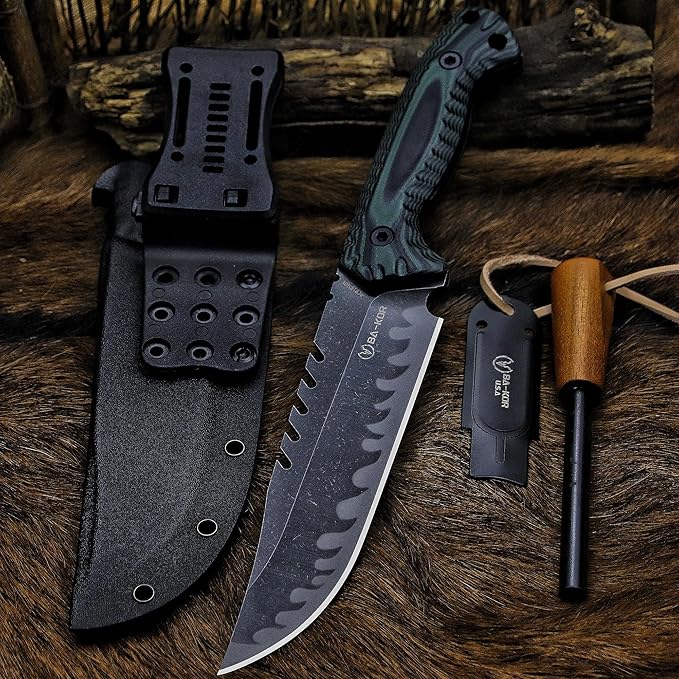 BA-KOR 12.4in Full Tang Fixed Blade Hunting Knife ??6mm 9CR18MoV Steel, G10 Handle, Stonewashed