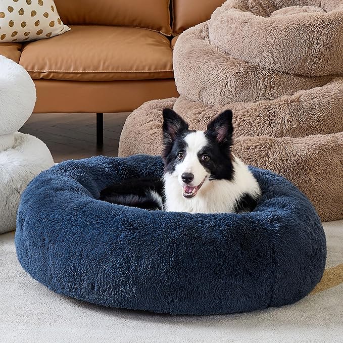 Bedsure Calming Dog Bed for Large Dogs - Donut Washable Large Pet Bed, 36 inches Anti Anxiety Round