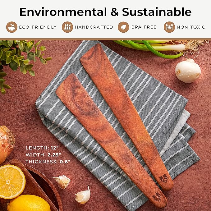 Wooden Spatula for Cooking ??12 Inch Teak Spatula Turner & Flipper for Cast Iron, Flat Egg &