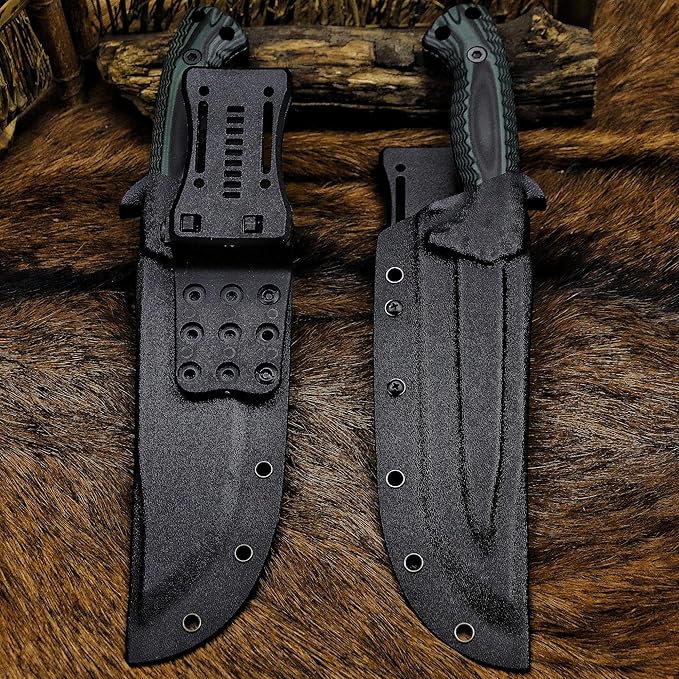BA-KOR 12.4in Full Tang Fixed Blade Hunting Knife ??6mm 9CR18MoV Steel, G10 Handle, Stonewashed