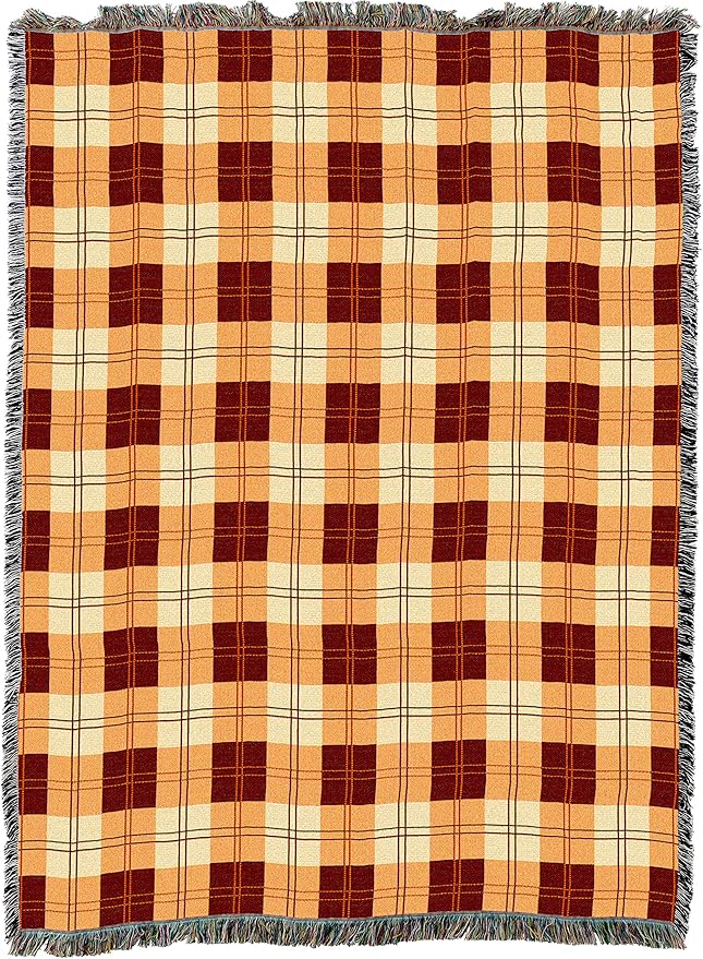 Pure Country Weavers Plaid Blanket Mango Orange Yellow - Patterns Gift Tapestry Throw Woven from