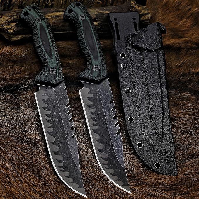 BA-KOR 12.4in Full Tang Fixed Blade Hunting Knife ??6mm 9CR18MoV Steel, G10 Handle, Stonewashed