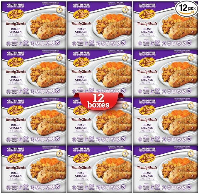 KJ Poultry Kosher for Passover Gluten Free Meals, Roast Chicken with Potato & Carrots, Halal, (12