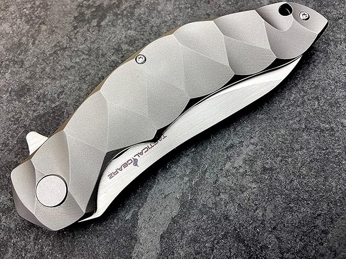 TACTICAL GEARZ Titanium Pocket Folding Knife, Solid Tc4 Titanium Handle, Razor Sharp CPM-D2 Steel
