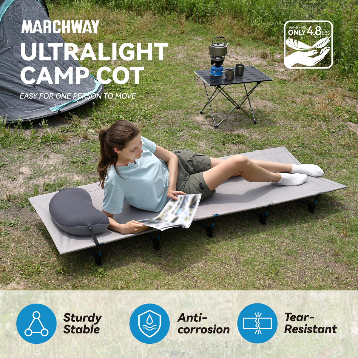 MARCHWAY Ultralight Folding Tent Camping Cot Bed, Portable Compact for Outdoor Travel, Base Camp