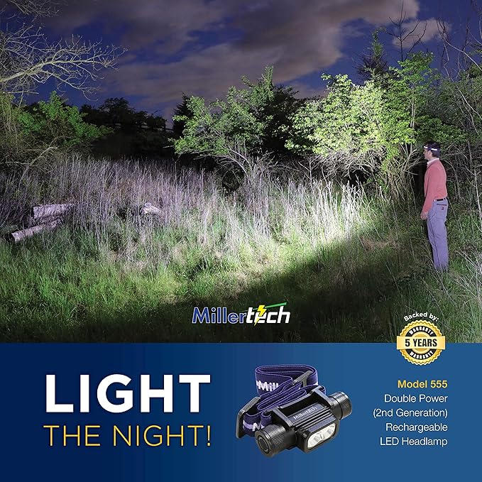 #555 - Double Power - Rechargeable CREE LED Headlamp, 1800 Lumens, USB-C Charging, IPX6 Waterproof