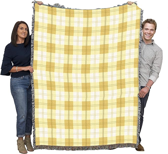 Pure Country Weavers Lemon Plaid Blanket - Gift Tapestry Throw Woven from Cotton - Made in The USA