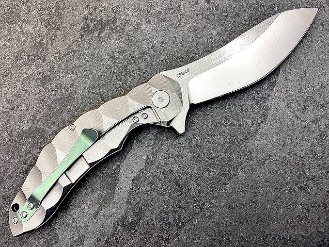 TACTICAL GEARZ Titanium Pocket Folding Knife, Solid Tc4 Titanium Handle, Razor Sharp CPM-D2 Steel