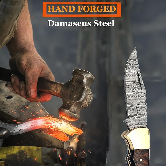 6.5" Handmade Damascus Steel Folding Hunting Knives For Men, Pocket Knife For Camping, Survival