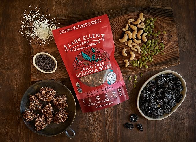 Lark Ellen Farm Cacao Cherry Grain-Free Granola Clusters, Organic Vegan Nut and Seed Mix