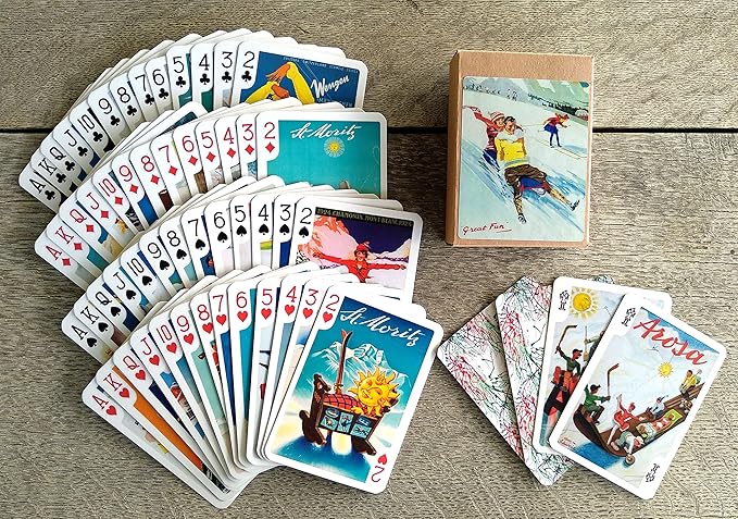 Winter Sport Playing Cards (Poker Deck 54 Cards All Different) Vintage European Travel Posters