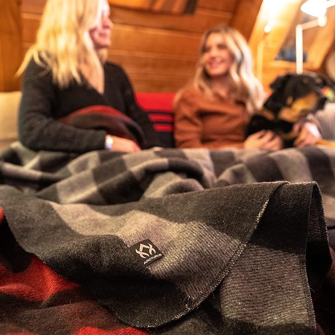 Arcturus Plaid Wool Blankets - 4.5lbs Warm, Heavy, Washable, Large | Great for Camping, Outdoors