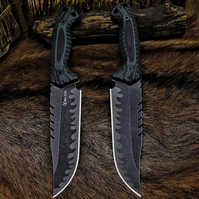 BA-KOR 12.4in Full Tang Fixed Blade Hunting Knife ??6mm 9CR18MoV Steel, G10 Handle, Stonewashed