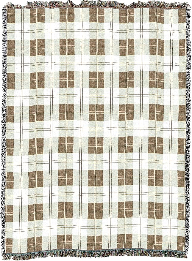 Soft Greyish Grey Plaid Blanket - Gift Tapestry Throw Woven from Cotton - Made in The USA (72x54)