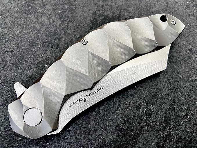 Titanium Pocket Folding Knife, Solid Tc4 Titanium Handle, CPM-D2 Steel DAO Blade, Includes Sheath