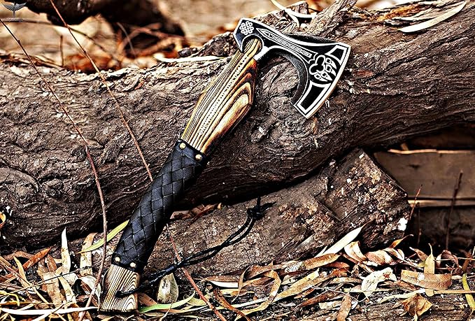Custom Gift Forged Carbon Steel Viking Axe with Rose Wood Shaft, Viking Bearded Camping Axe &